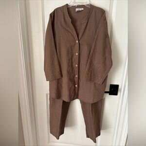 Hot Cotton Brown Linen Womens Pants Set Lagenlook Beachy Minimal Sz L/XL